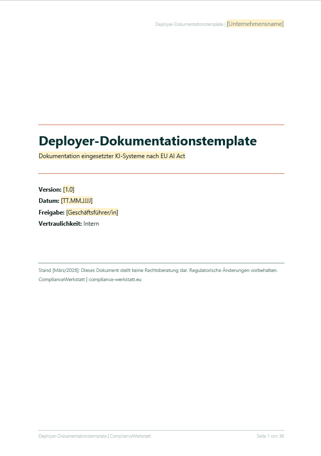 EU AI Act Deployer-Dokumentationstemplate