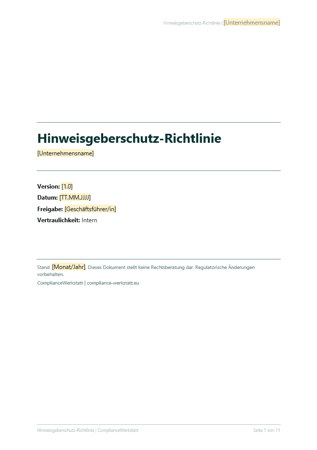 Hinweisgeberschutz Richtlinie
