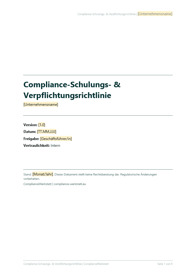 Schulungsverpflichtung Richtlinie